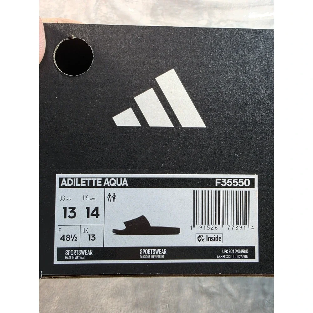 Adidas Adilette Aqua Slide Sandals Mens 13 Black F35550 Sport Shower Shoes‎ NEW